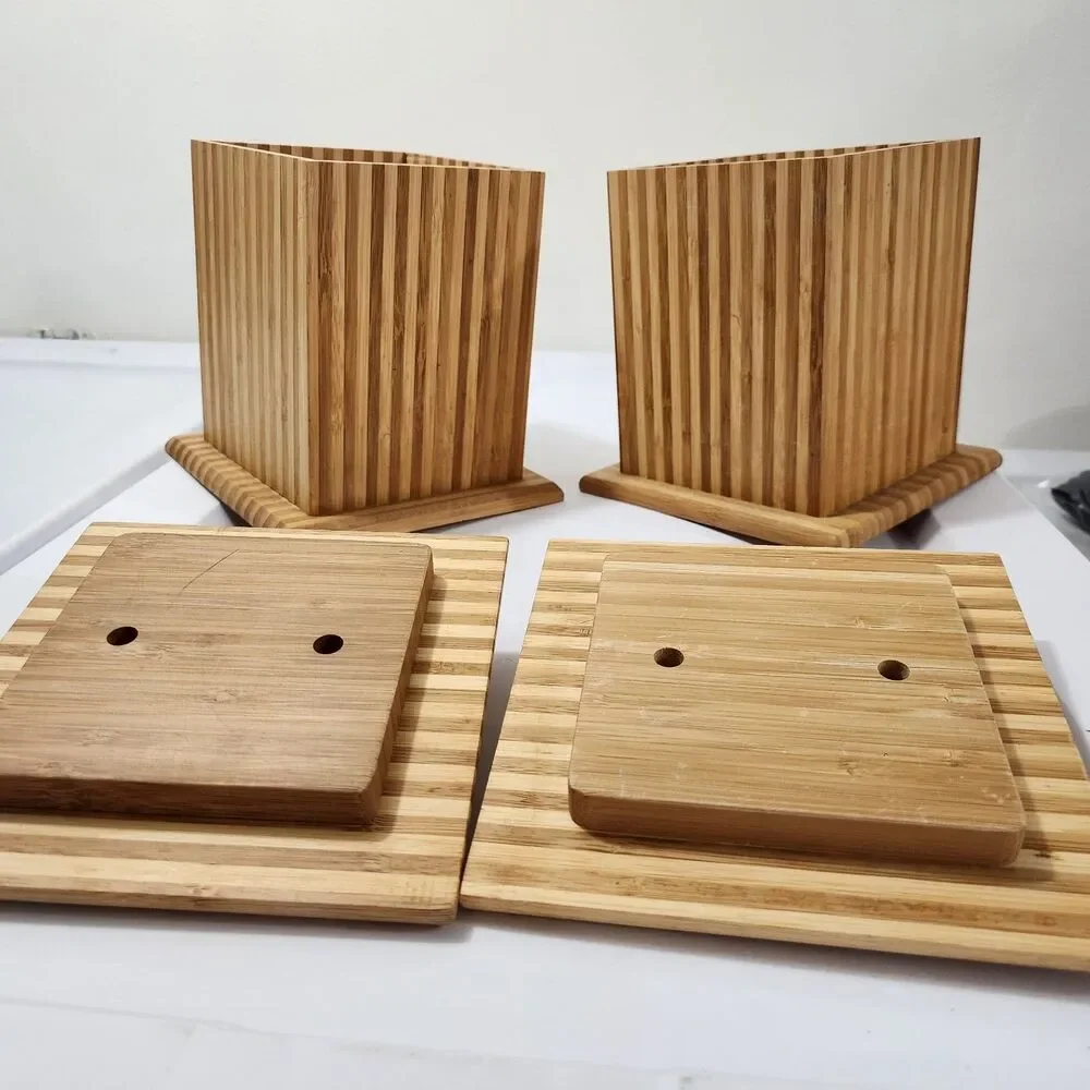 Vintage MCM Bamboo Fluted Column-style Decorative Boxes Kitchen Canisters Lid